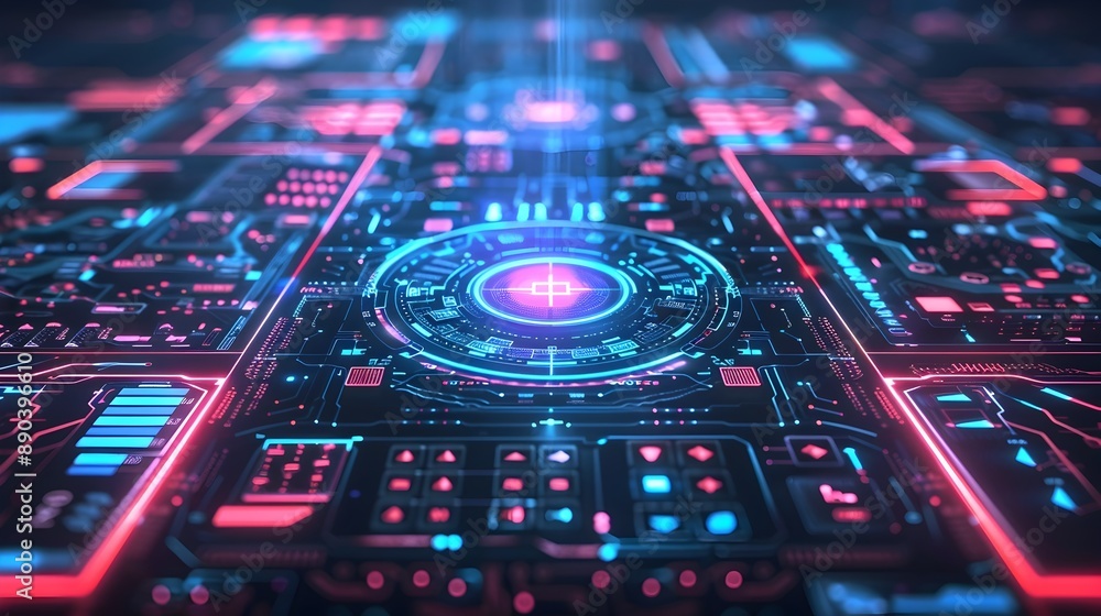 Poster cyber interface with holographic data and interactive elements high tech and sleek cyber background 