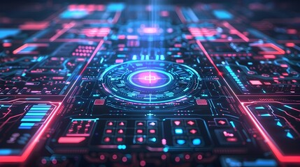Fototapeta premium Cyber Interface with Holographic Data and Interactive Elements High Tech and Sleek Cyber Background Concept