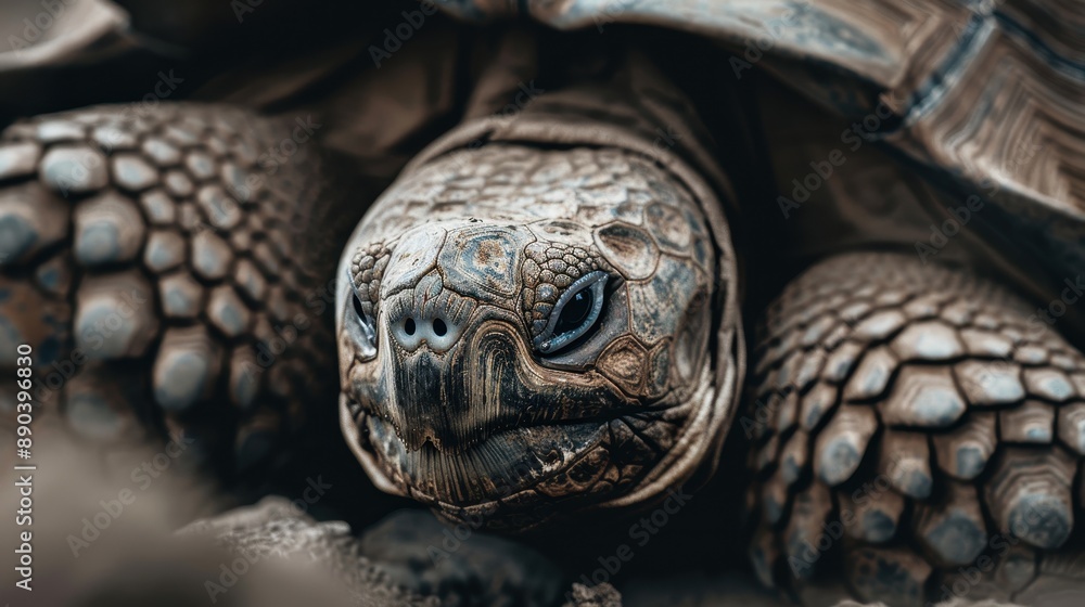 Aufkleber a detailed close-up of a tortoise head highlighting the intricate patterns and textures of its shell