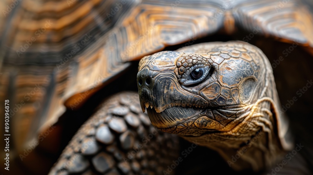 Aufkleber a close-up of a tortoise head, focusing on the intricate textures and patterns of its shell and skin