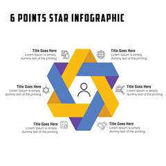 analysis infographics template diagram with cycle circular with big creative star on center with 6 point step creative design for slide presentation