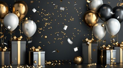 Elegant Celebration Background with Balloons and Gifts.on a blurred background