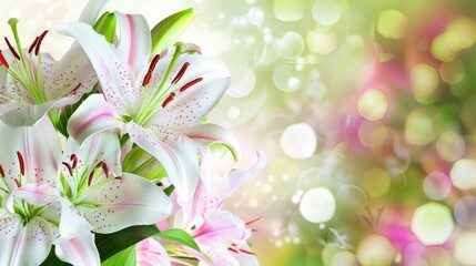 HD Lily Flower Background Green White Pink