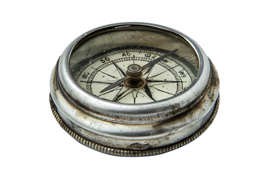 An silver worn-out compass isolated illustration