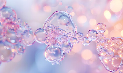 oil bubbles floating against a light background. The bubbles are semi-transparent with a reflective quality