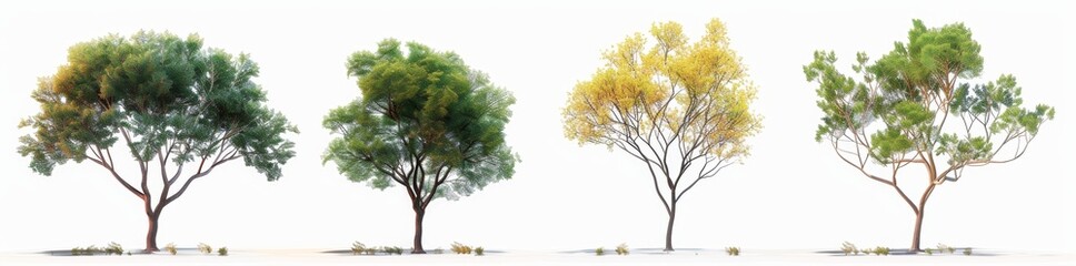 Obraz premium An Acacia Eucalyptus tree with ground shadow on a transparent background with hyperrealistic detail