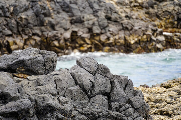 Vulkanische Küstenfelsen am Meer auf Lanzarote