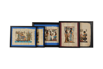 Obraz premium Set of Four Egyptian Watercolors on Papyrus, Largest Frame