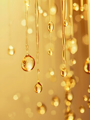 oil bubbles floating against a light background. The bubbles are semi-transparent with a reflective quality
