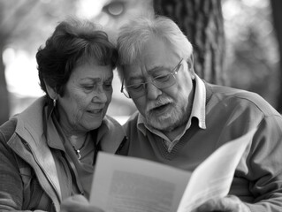 A pair of people sitting together, engrossed in a book