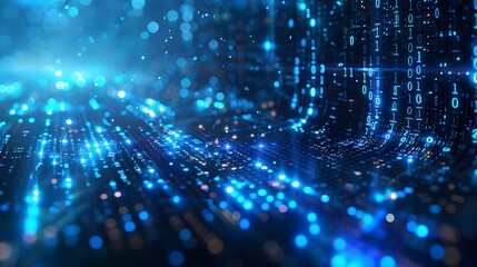 Naklejka premium Mesmerizing Digital Matrix With Glowing Binary Code and Intricate Cyber Background