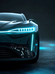 Car headlight, front shot, neon