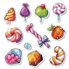 Collection sticker of candy, white background, vector illustration