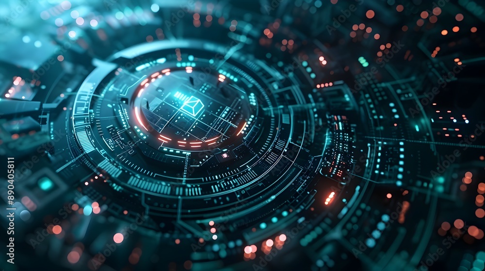 Poster digital security theme with lock and matrix backdrop high tech cyber concept