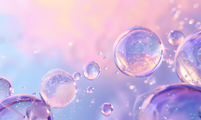 oil bubbles floating against a light background. The bubbles are semi-transparent with a reflective quality