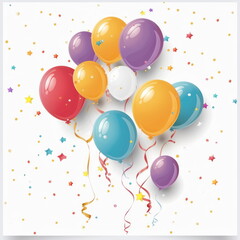 Birthday card with balloons and white space, white background, vector illustration