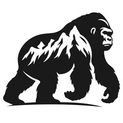 Black and white vector silhouette of a Gorilla isolated on white background	
