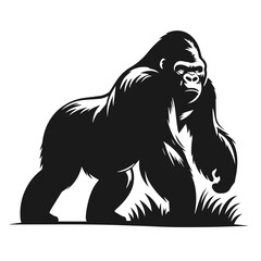 Black and white vector silhouette of a Gorilla isolated on white background	
