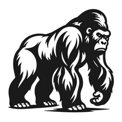Black and white vector silhouette of a Gorilla isolated on white background	
