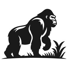 Black and white vector silhouette of a Gorilla isolated on white background	
