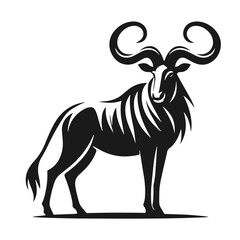 Black and white vector silhouette of a Greater kudu isolated on white background	
