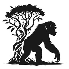 Black and white vector silhouette of a Monkey isolated on white background	
