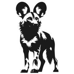 Obraz premium Black and white vector silhouette of a African wild dog isolated on white background 