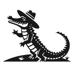 Black and white vector silhouette of a 
Crocodile isolated on white background	
