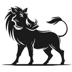Black and white vector silhouette of a Common warthog isolated on white background	
