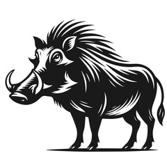 Black and white vector silhouette of a Common warthog isolated on white background	
