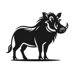 Black and white vector silhouette of a Common warthog isolated on white background	
