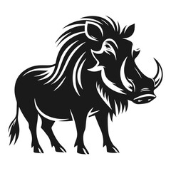 Black and white vector silhouette of a Common warthog isolated on white background	
