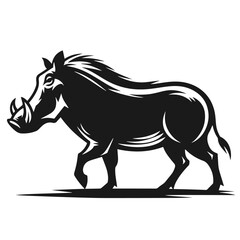 Black and white vector silhouette of a Common warthog isolated on white background	
