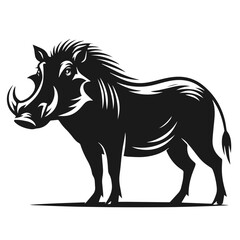 Black and white vector silhouette of a Common warthog isolated on white background	
