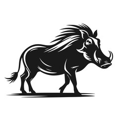 Black and white vector silhouette of a Common warthog isolated on white background	
