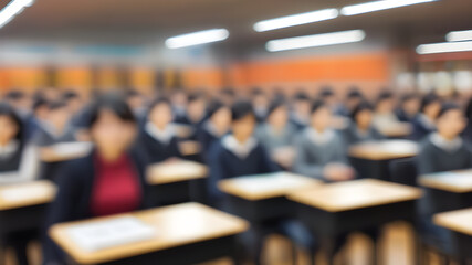 Blurred classroom background. Generative AI