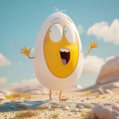 A 3D animation of a cartoon egg bouncing up and down and singing a catchy song about eggs By Generated AI