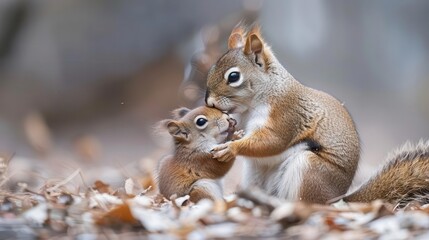 Fototapeta premium Squirrels with Their Young Heartwarming images of squirrel families