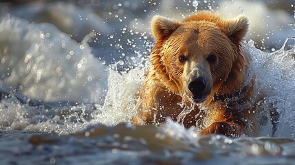 Bears Fishing in Rivers Photographs of bears catching fish in rivers or streams, showcasing their hunting skills and the dynamic movement of water