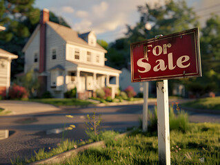 Obraz premium For sale sign in front of a suburban house