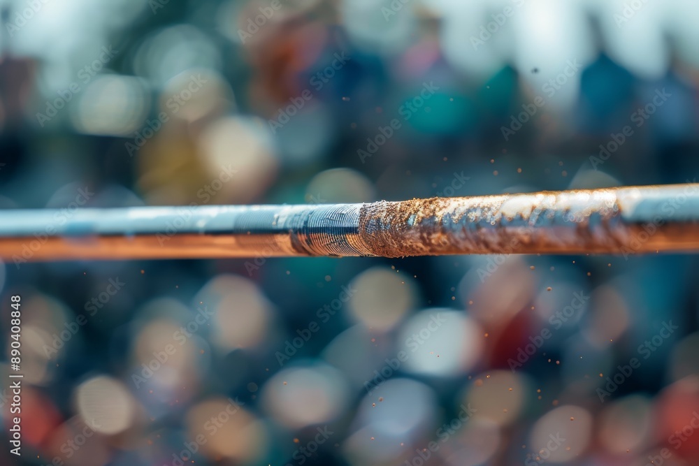 Poster close-up of pole vault bar with vibrating effect and crowd in background