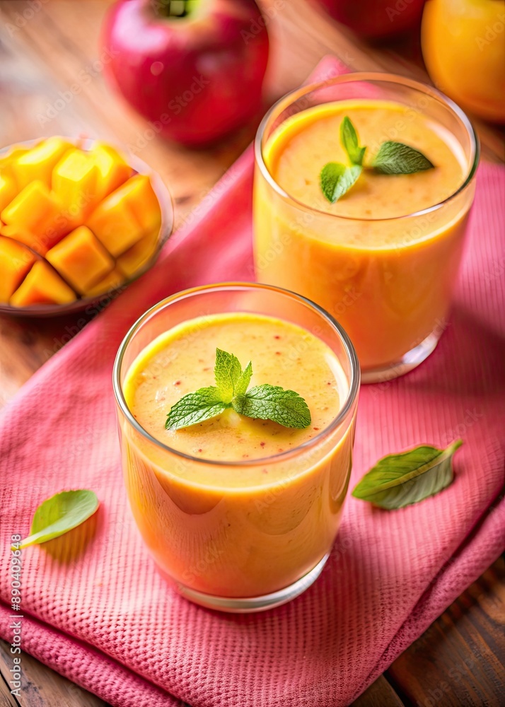 Canvas Prints Fresh mango smoothies with mint leaves.