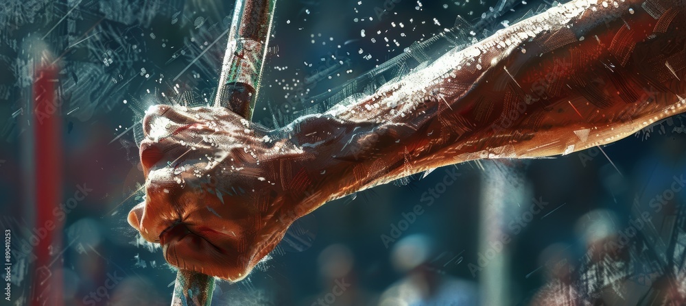 Poster close-up of pole vaulter's grip highlighting textures and materials for optimal performance