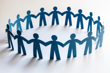 Blue Paper Cutout Figures Holding Hands in Circle