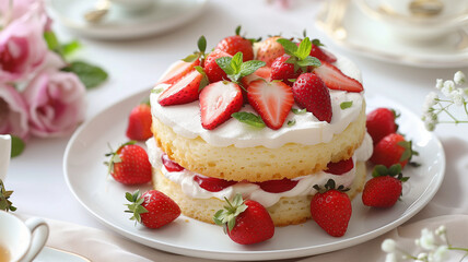 エレガントな日本のイチゴショートケーキ