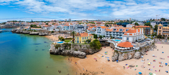Aerial panoramic view of Cascais. 30km west of Lisbon on the portuguese riveira, cascais, Portugal....