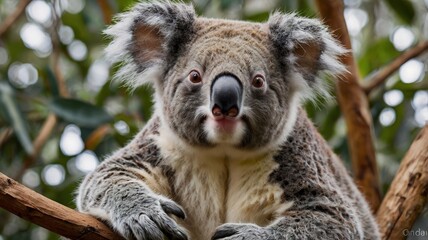 Naklejka premium Cute Koala in Tree Close-Up