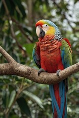 Obraz premium Colorful Parrot in Rainforest Close-Up