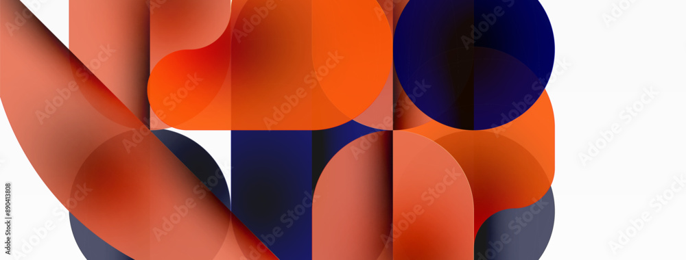 Poster Circles and round shapes geometric minimal background. Transparent geometric shapes composition for wallpaper, banner, background or landing