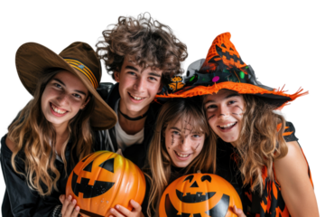 Teenagers with halloween costume funny photo